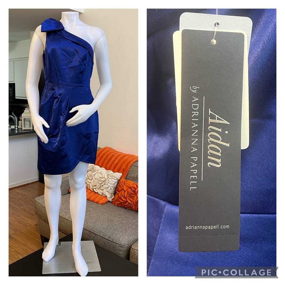 ❣️🆕Aidan by ADRIANNA PAPELL One Shoulder Satin Bow Cocktail Dress❣️ - Picture 1 of 11
